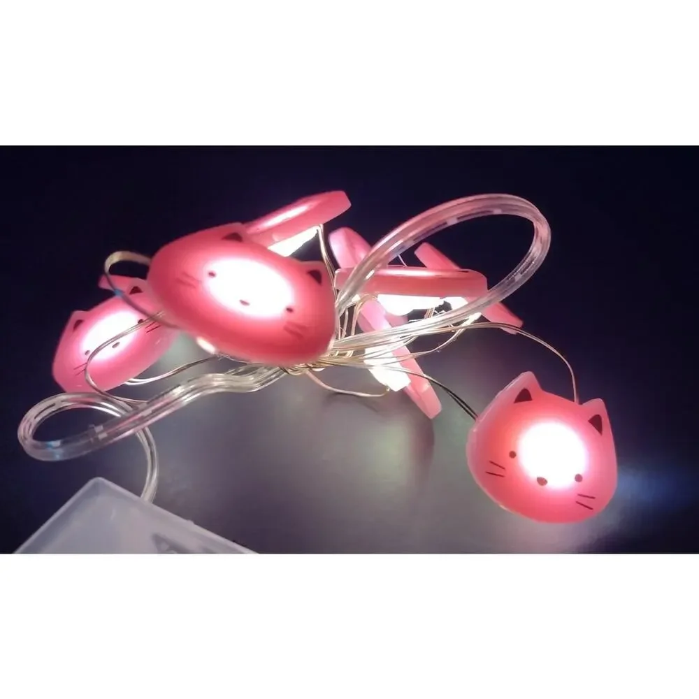 Pink Kitty Cat Face LED String Lights 10 Ct 3 Ft DIY Crafts Displays Wreaths